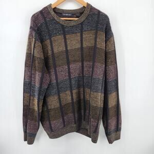 Cotton Traders Men's XL Tall Sweater Brown Black Plaid Acrylic Wool Blend